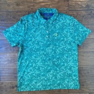 William Murray Polo Shirt Mens XL Green Floral Hawaiian Golf Performance Stretch